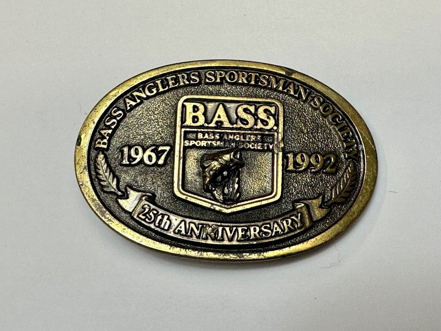 BASS 1992 25 years Bass Anglers Fishing Society commemorative belt buckle