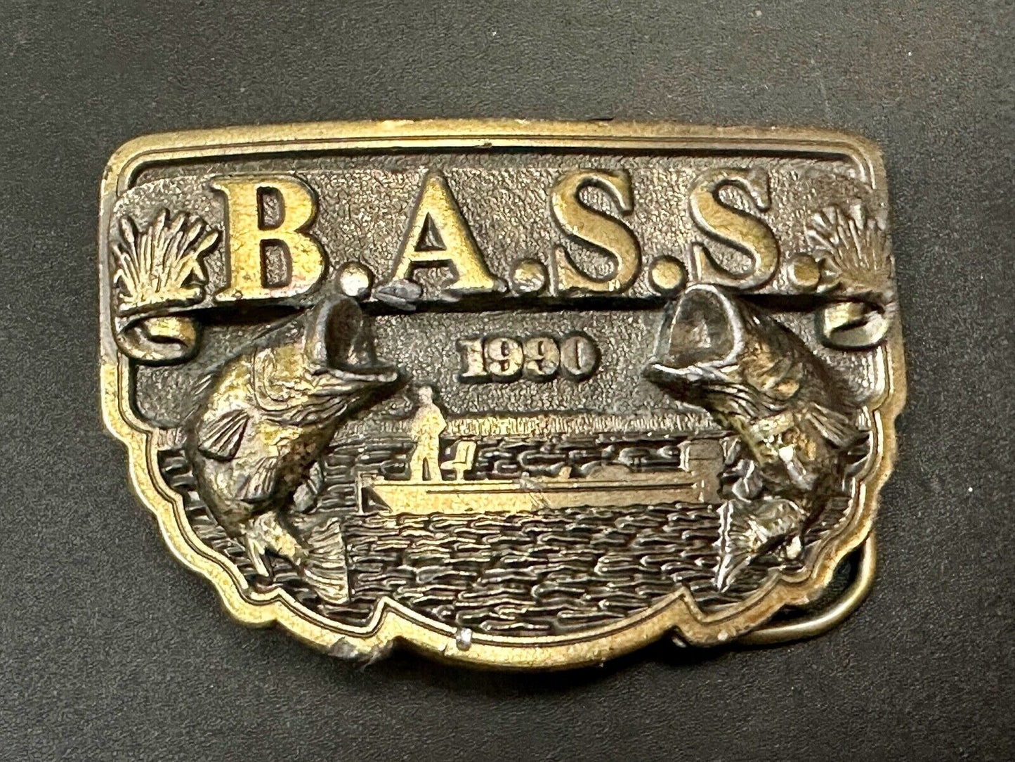 1990 BASS Bass Anglers Sportsman Society Fishing Dual Jumping Fish belt buckle