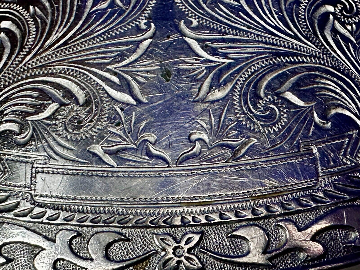 Award Ribbon Scroll To Engrave Western Flower Swirl Design Vintage Belt Buckle