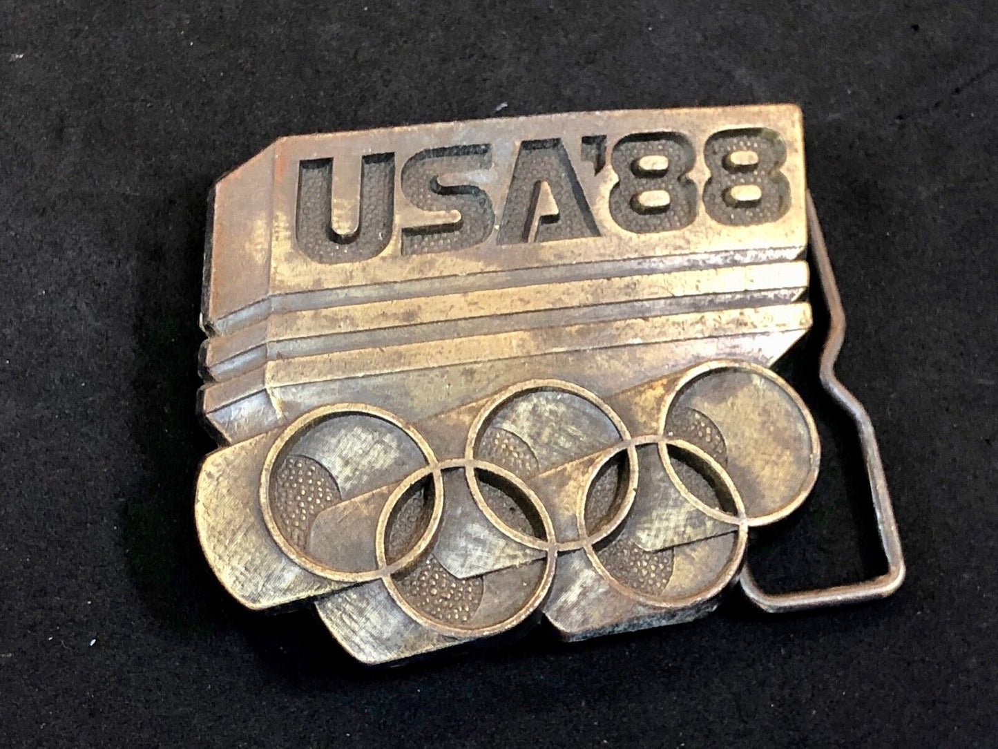 1988 Olympics Brass Metal Belt Buckle Team USA Mens Vintage Rings Seoul Korea 88