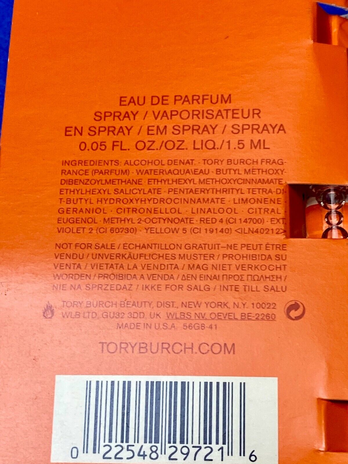 Tory Burch My First Fragrance Eau De Parfum Sample Spray .05 Fl Oz/1.5 Ml