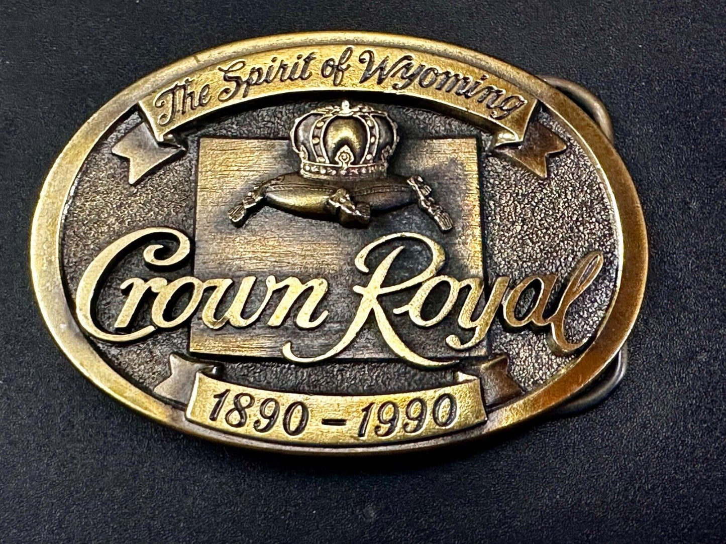 The Spirit of Wyoming Crown Royal Whiskey 1890-1990 Great American Belt Buckle