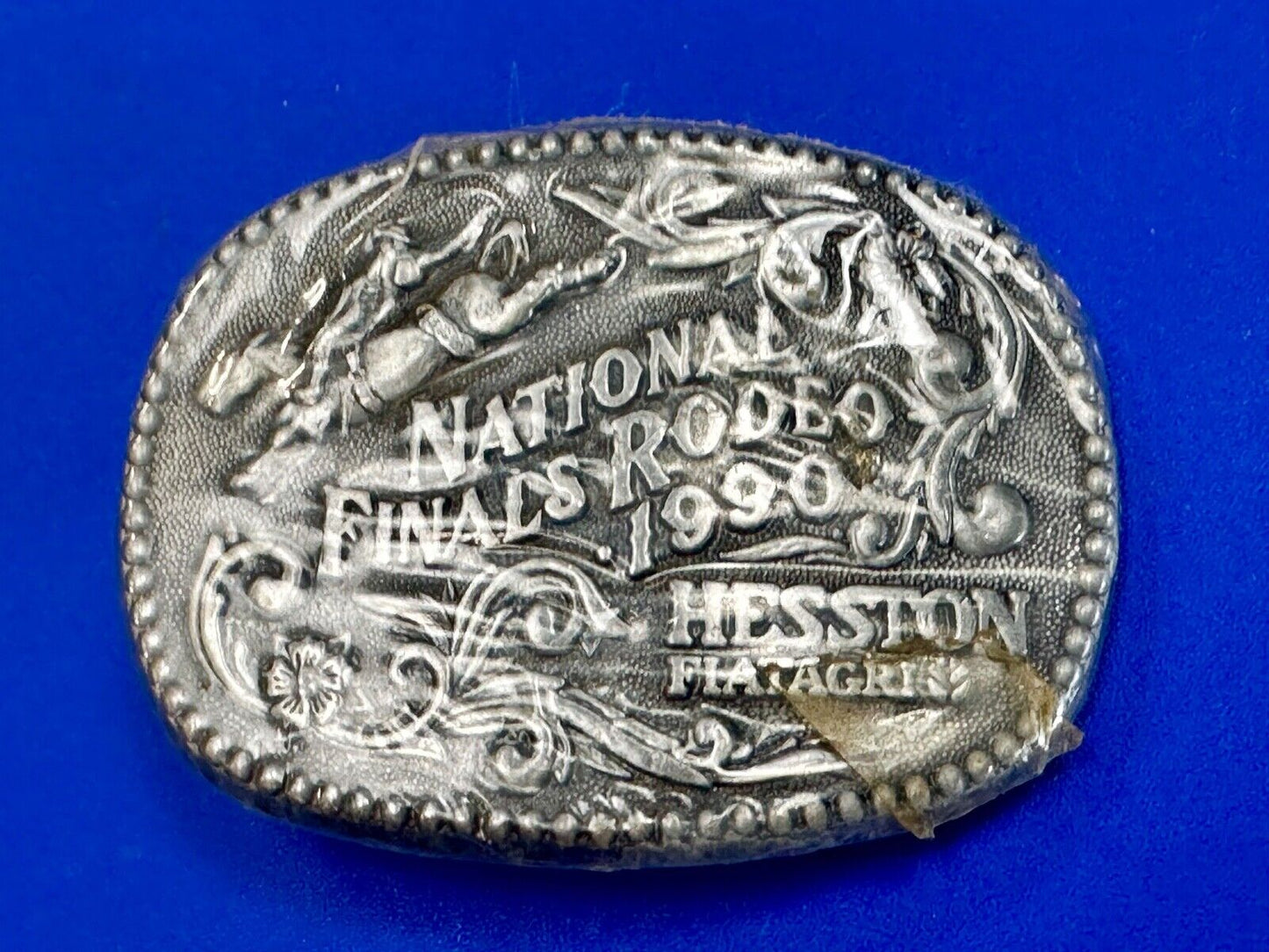 1990 Youth Size Hesston National Finals Rodeo Bull Riding Cowboys belt buckle