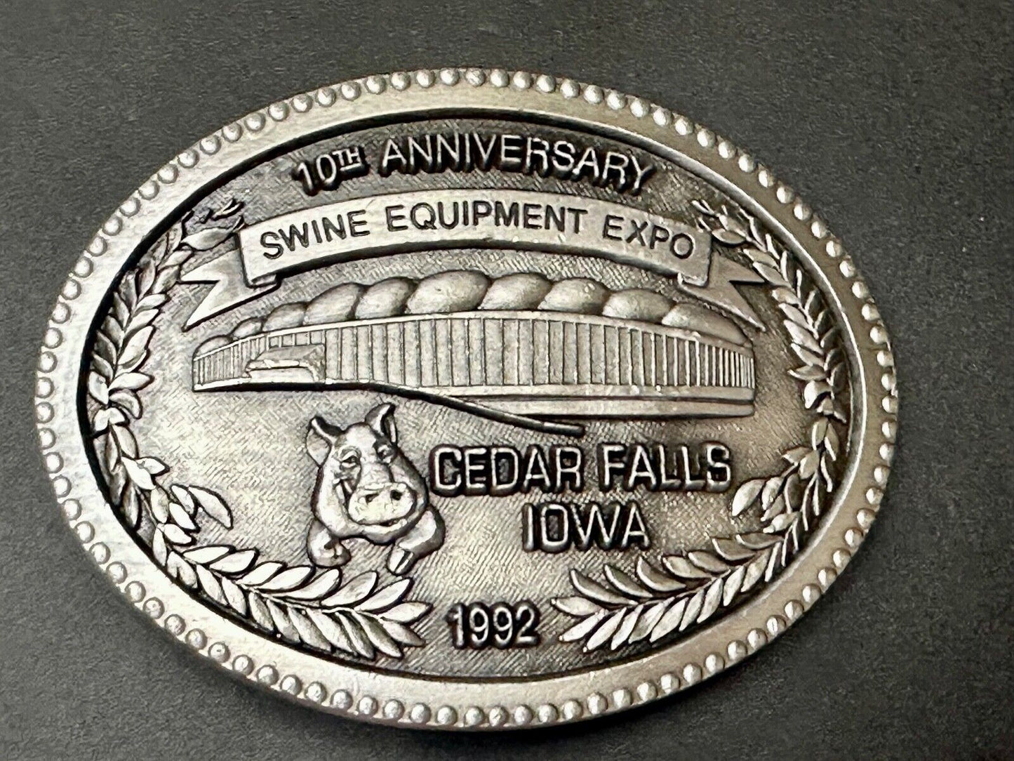 Swine Equipment Expo 10th Anniversary Cedar Falls IA 1992 Vintage Belt Buckle
