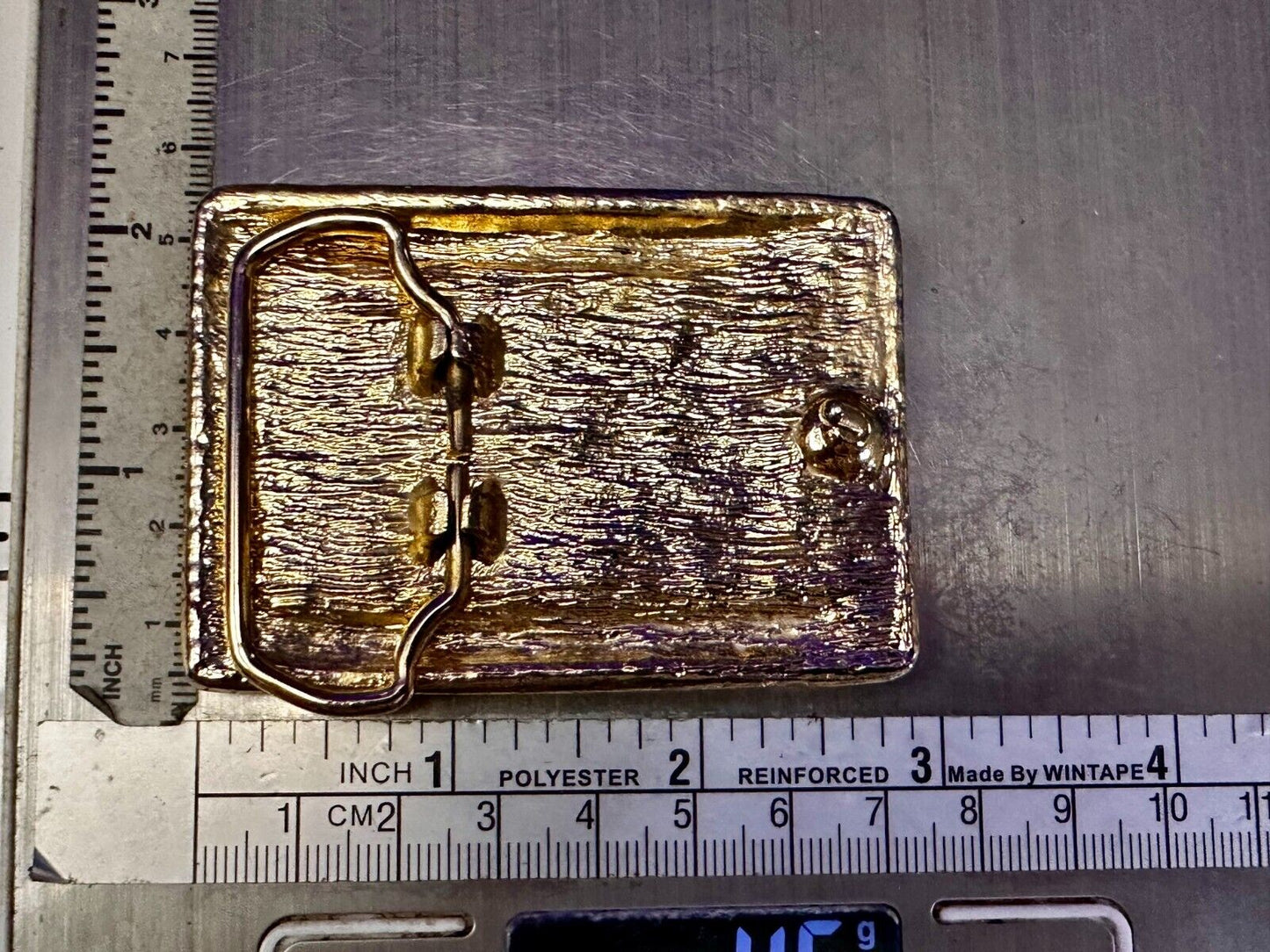 Vintage Artisan Handcrafted Cut & Polished Stone Slab In Gold Tone Belt Buckle