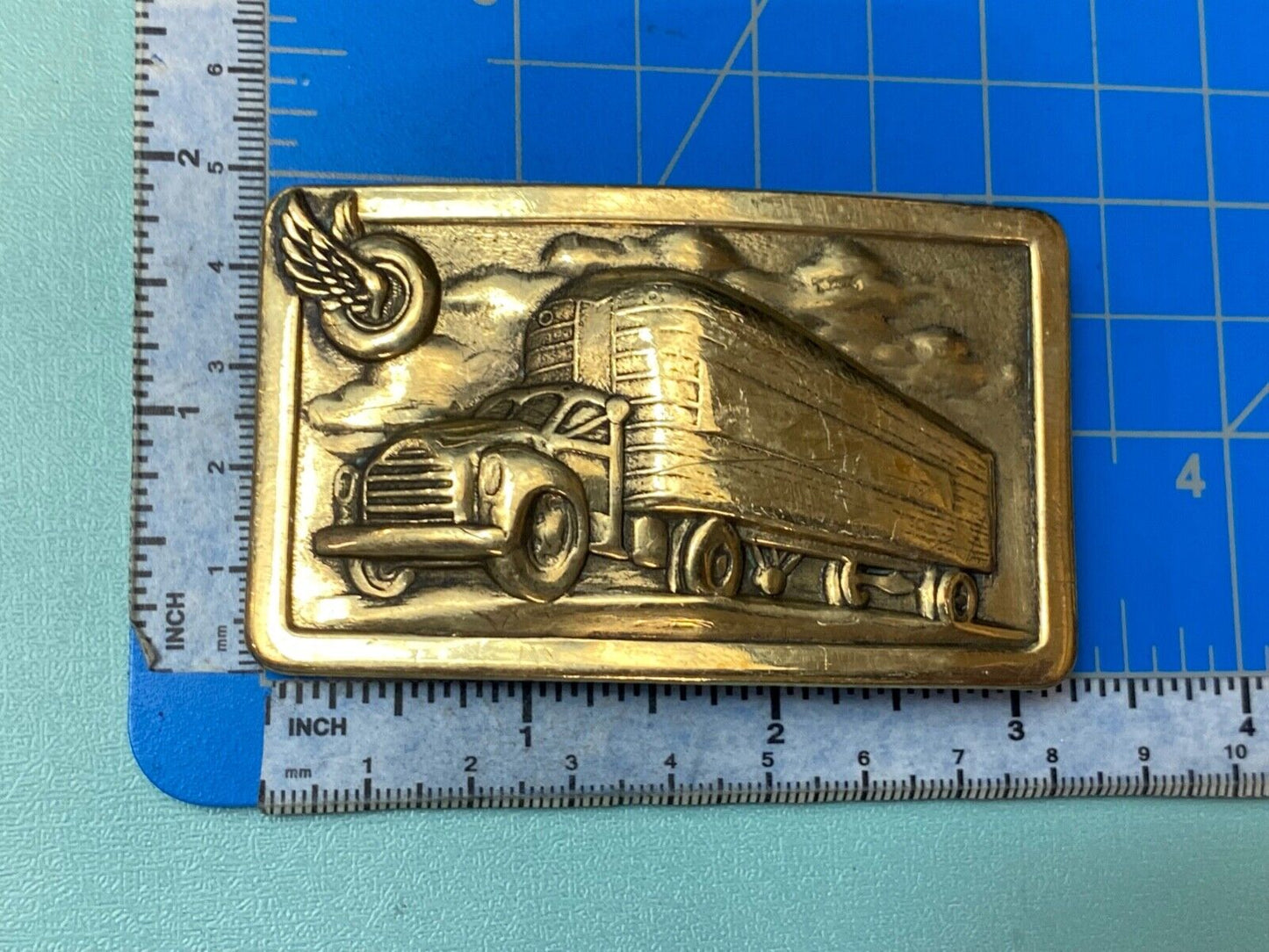 Tire Wing Semi Retro Tanker Transport Trailer big rig driver stamped belt buckle