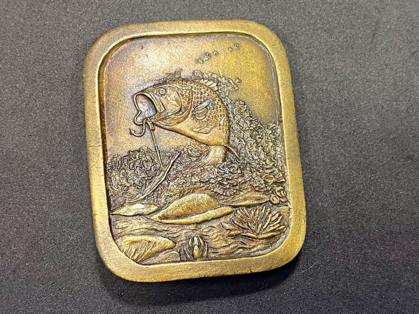 Vintage 1976 Freshwater Fishing- Jumping Bass On Hook Belt Buckle Perfect Gift
