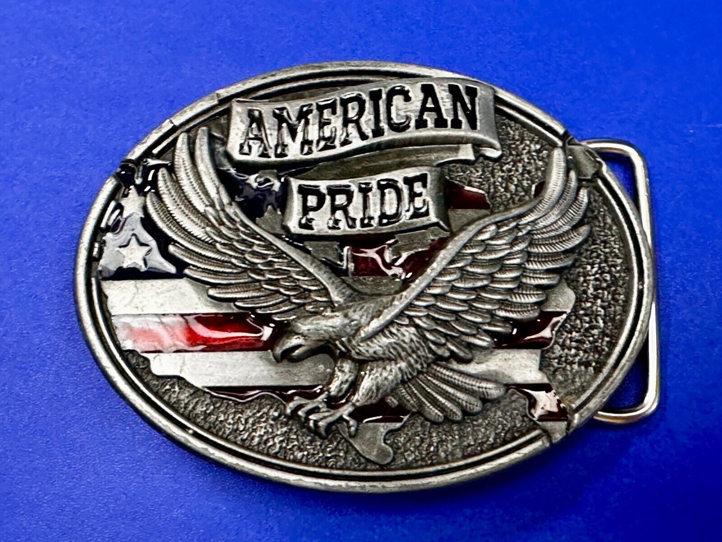American Pride -Soaring Flying Eagle USA Flag Silver Color Patriotic Belt Buckle
