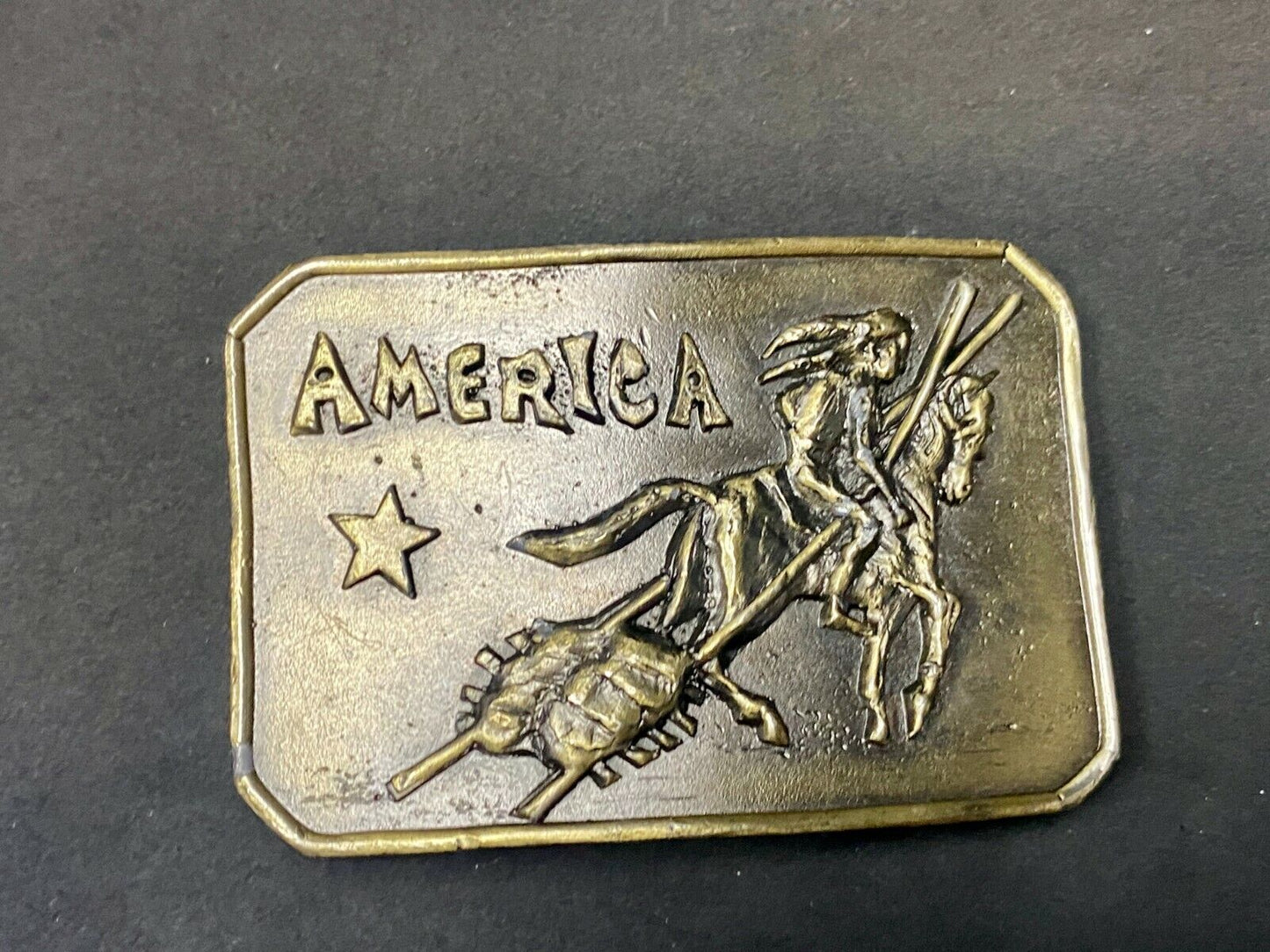 Vintage 1973 Lewis Buckle Co. Chicago Belt Buckle. America Indian On His Horse