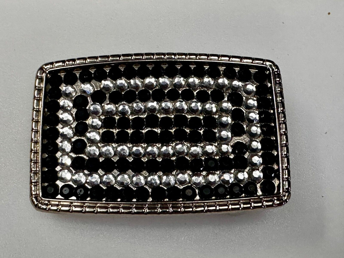 Beautiful Black and Clear Rhinestone Covered Rectangular Fashion Belt Buckle