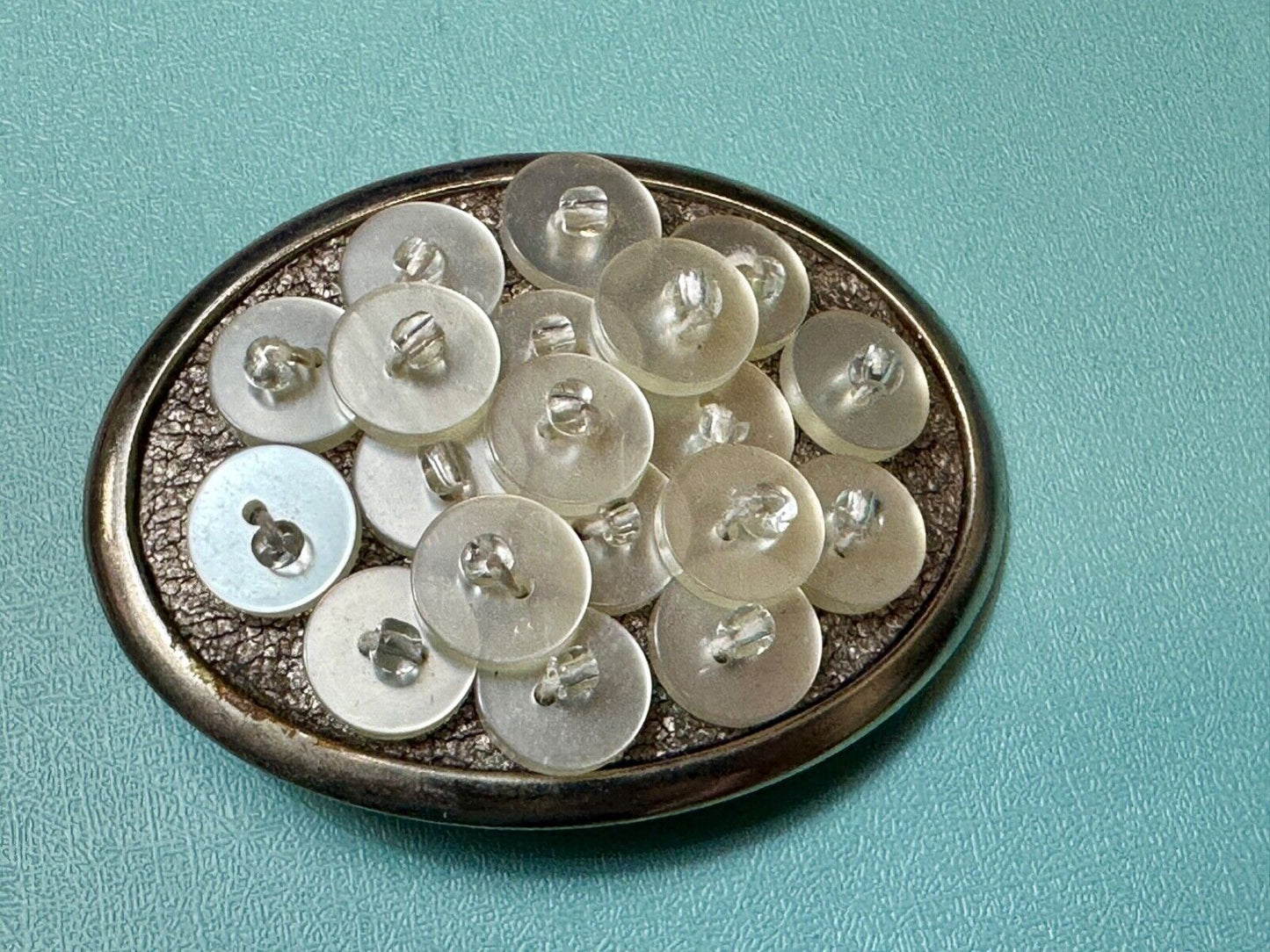 Artisan BUTTONS - seamstress silver tone oval belt buckle