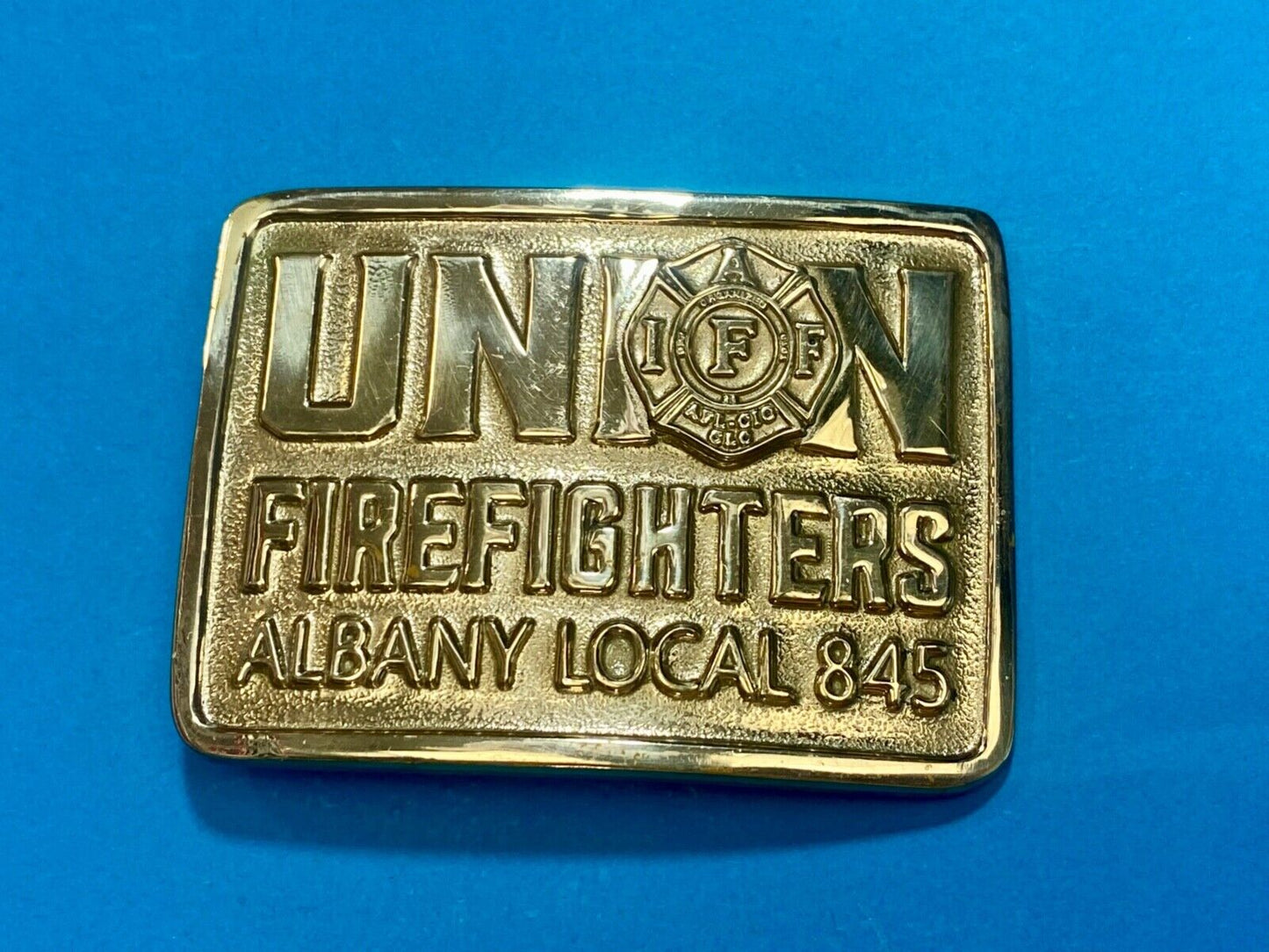 Union Firefighters - Albany Local 845 brass belt buckle by Creative Castings