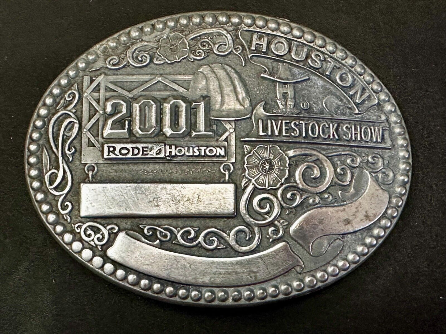 2001 Houston Rodeo & Livestock Show Texas Blank Trophy Ribbon Belt Buckle