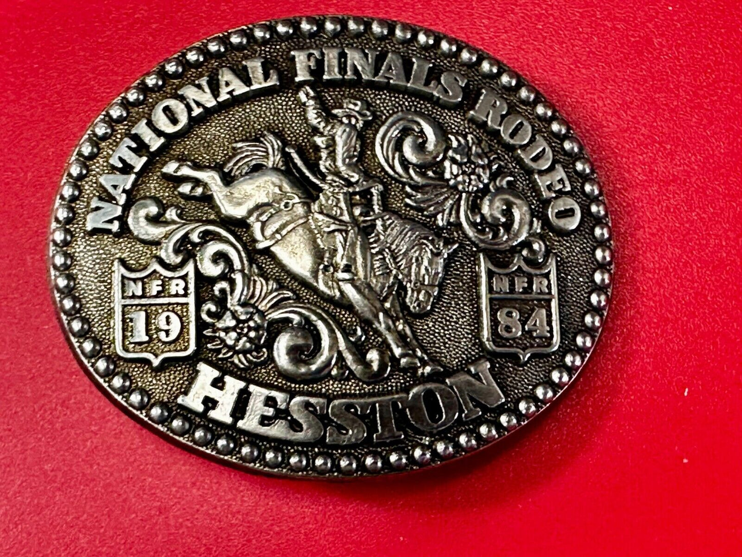 1984 National Finals Rodeo Hesston NFR Youth Size Small Collectors Belt Buckle