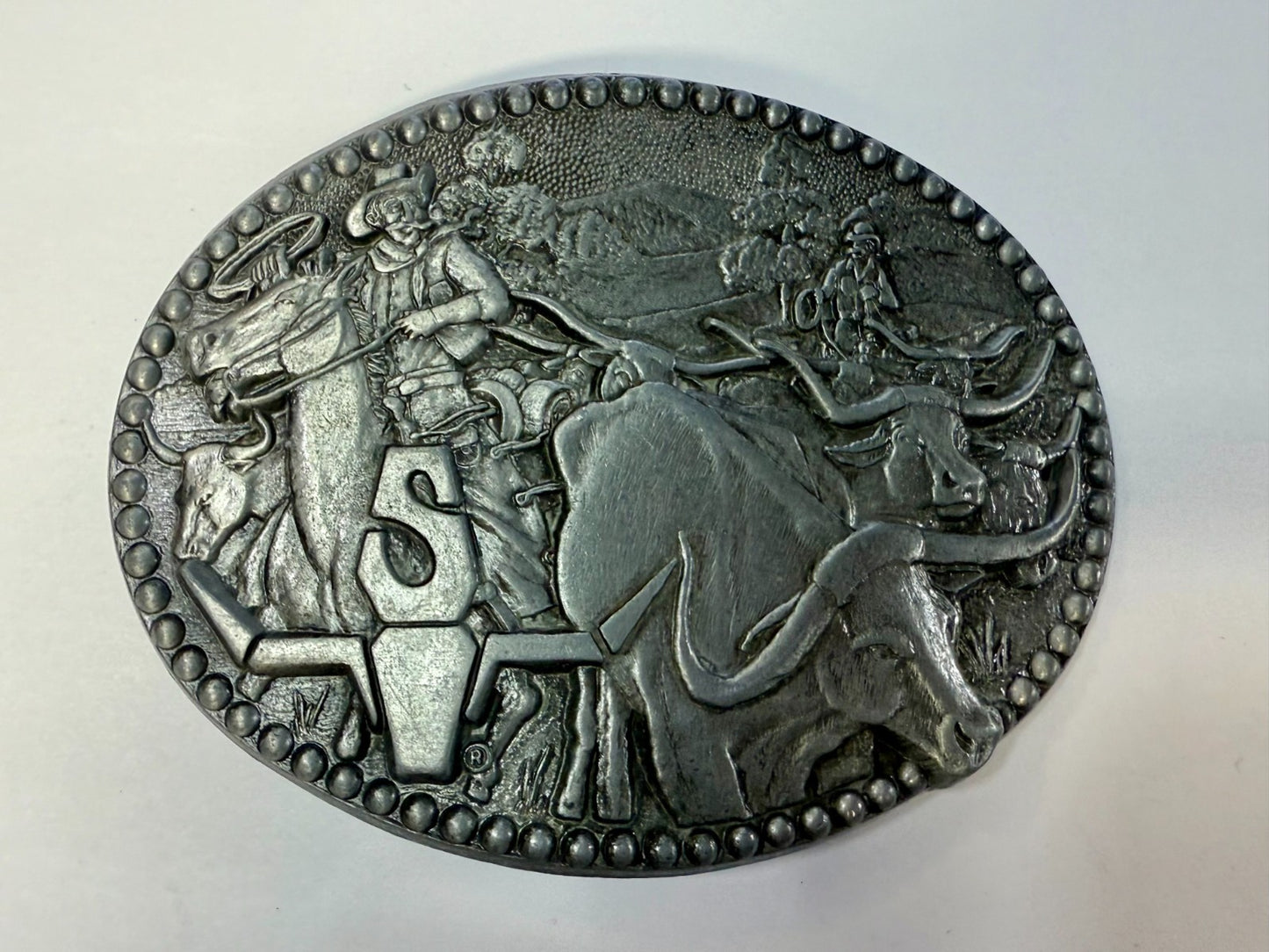 Vintage Cowboy Cattle Drive Belt Buckle 3.75" X 2.75" Pewter Zee Series by ADM