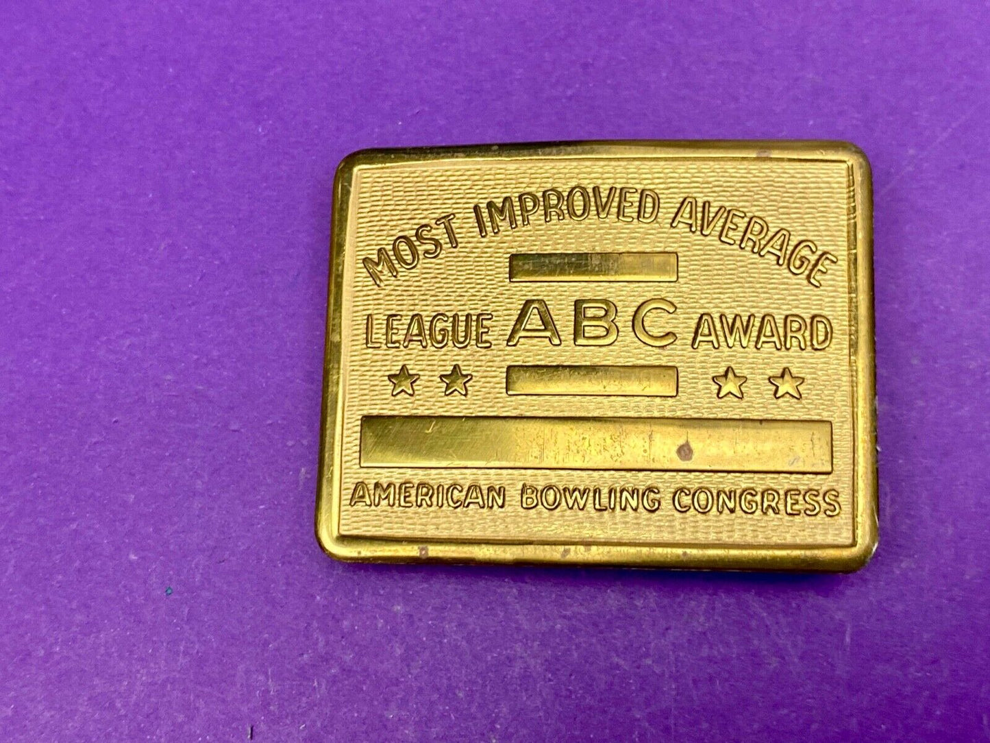Vintage 70s AMERICAN BOWLING CONGRESS Most Improved ABC LEAGUE AWARD BELT BUCKLE