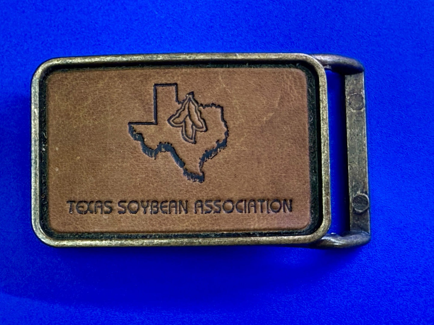 Texas Soybean Association Leather on Metal Commemorative Belt Buckle