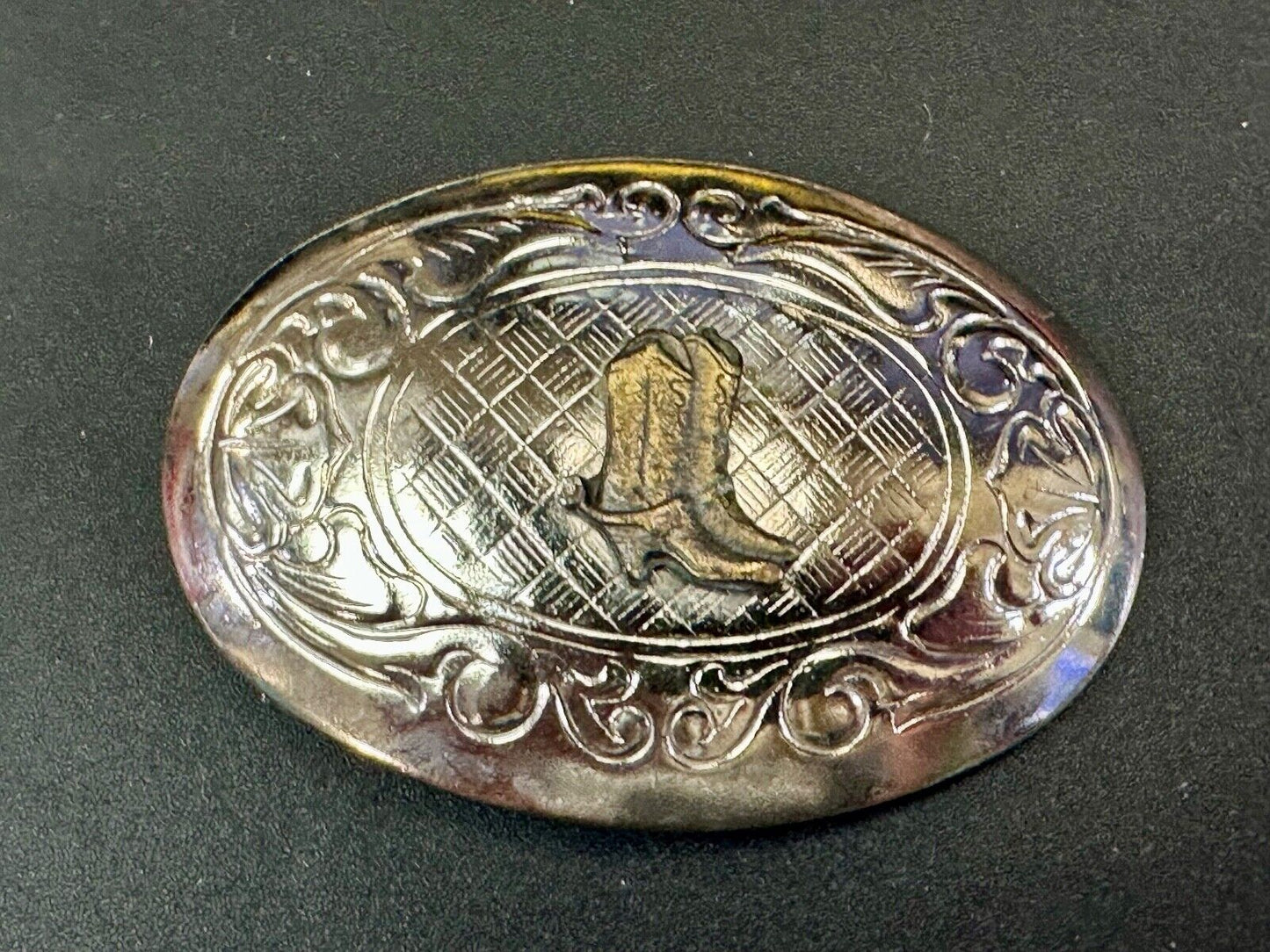 vintage Cowboy Boots western theme two tone flower swirl design belt buckle