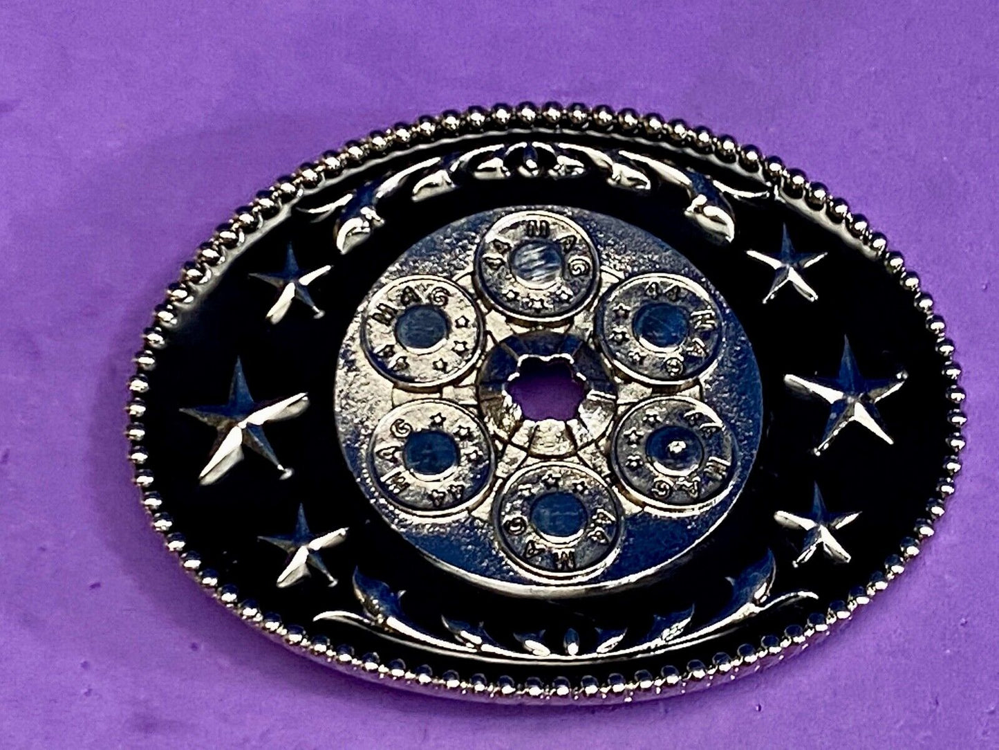 44 Mag Gun Collectors Bullets As Centerpiece In Western Cowboys Belt Buckle