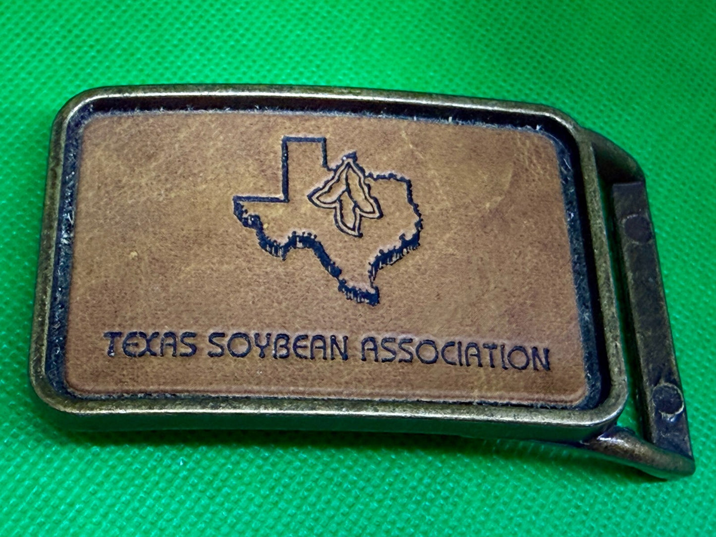 Texas Soybean Association Leather on Metal Commemorative Belt Buckle