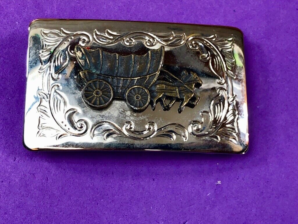 USA made vintage Covered Wagon Mixed Metal Stand out belt buckle