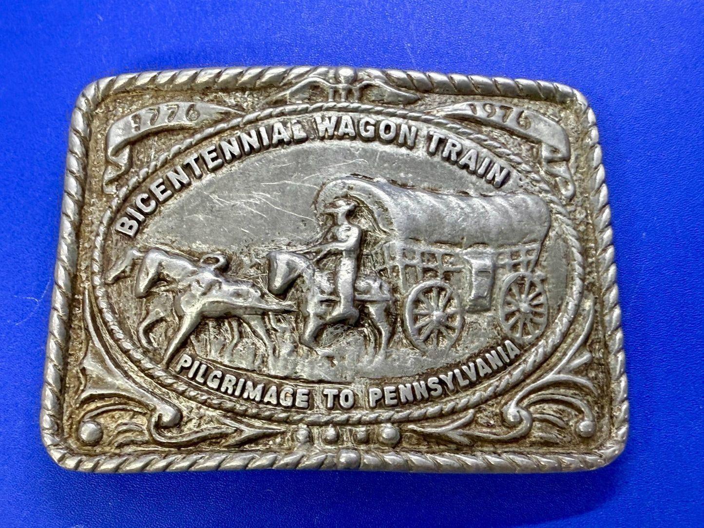 Bicentennial Wagon Train Pilgrimage to Pennsylvania 1776-1976 Belt Buckle