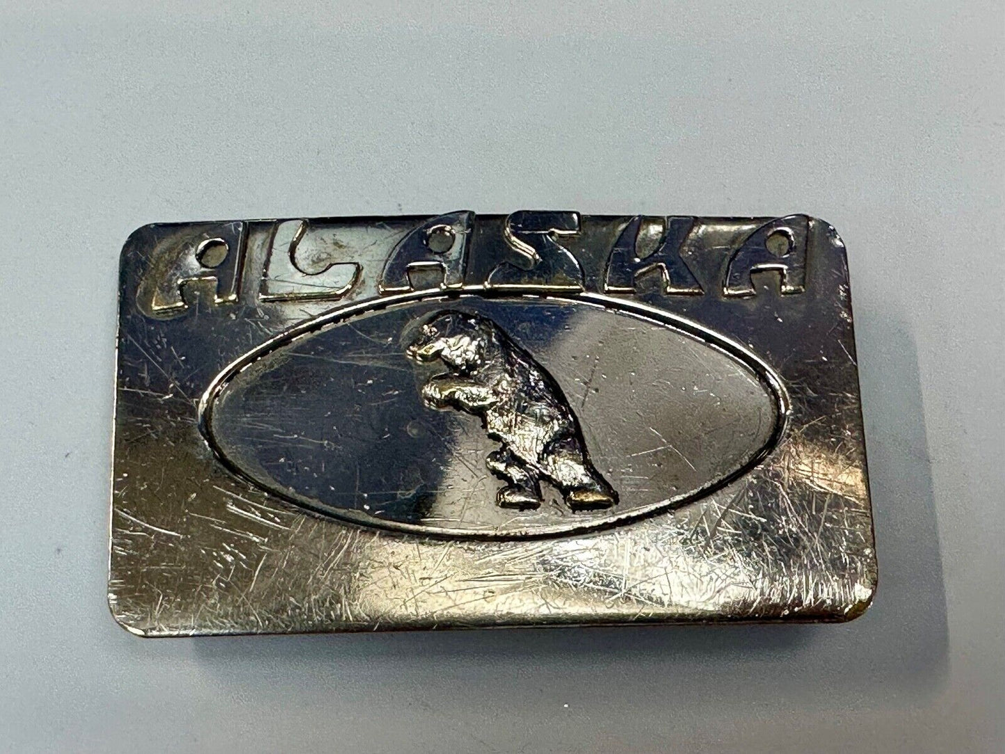 vintage Alaska BEAR State Commemorative solid brass belt buckle