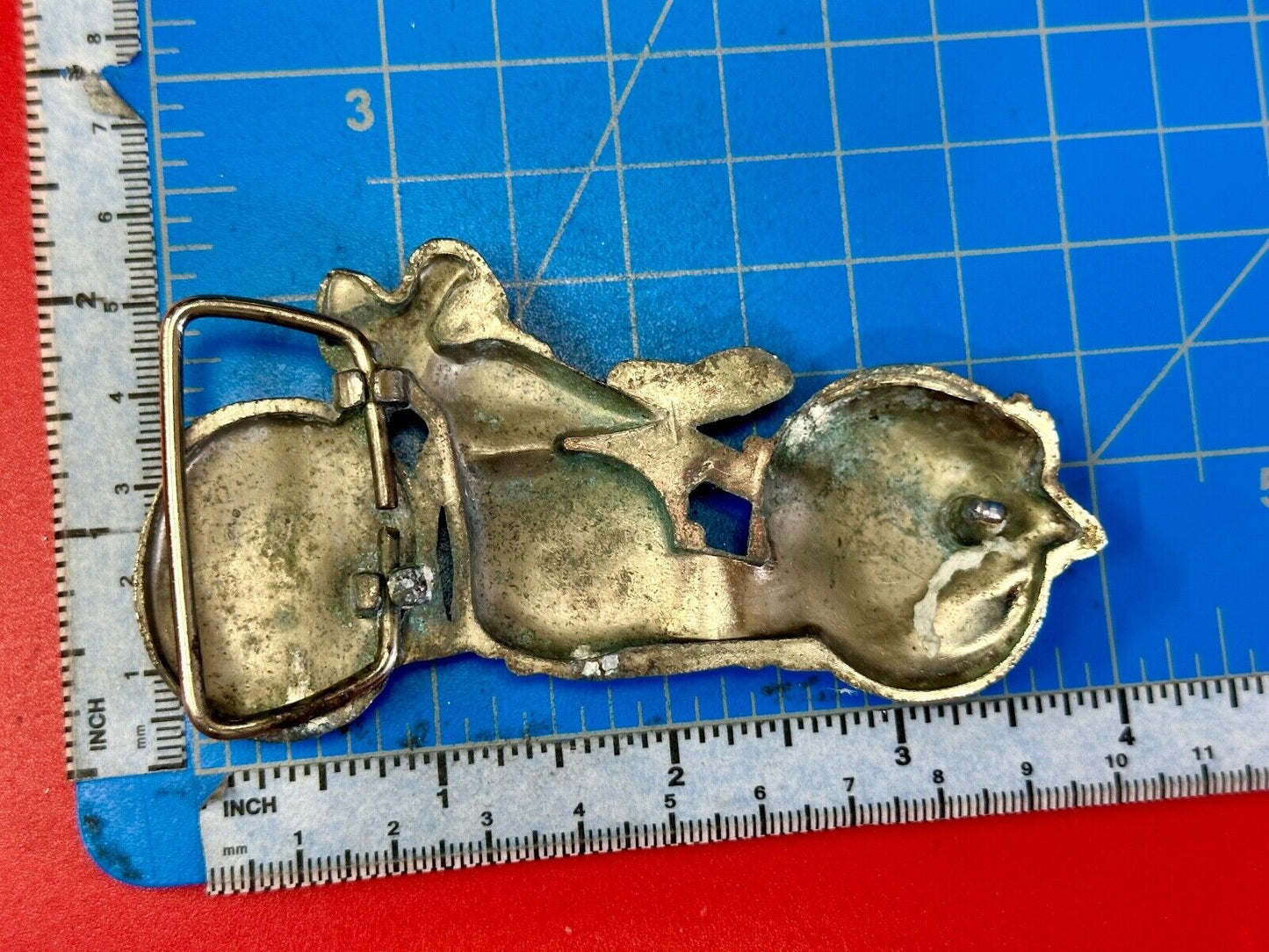 4" wide Figural Motorcycle W/ Saddle bag Silver color bikers belt buckle