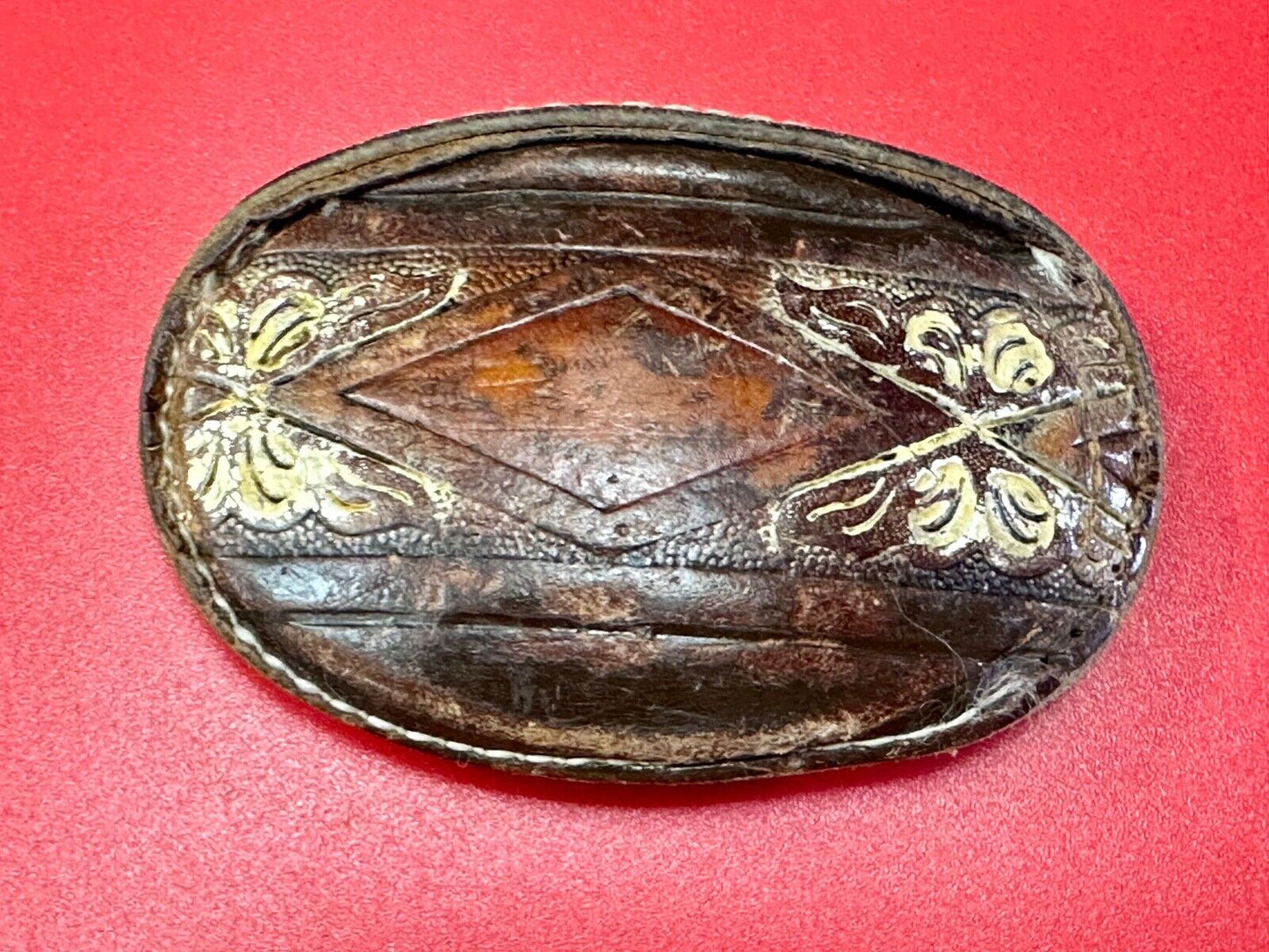 Vintage Cow Hyde Hand finished oval leather belt buckle