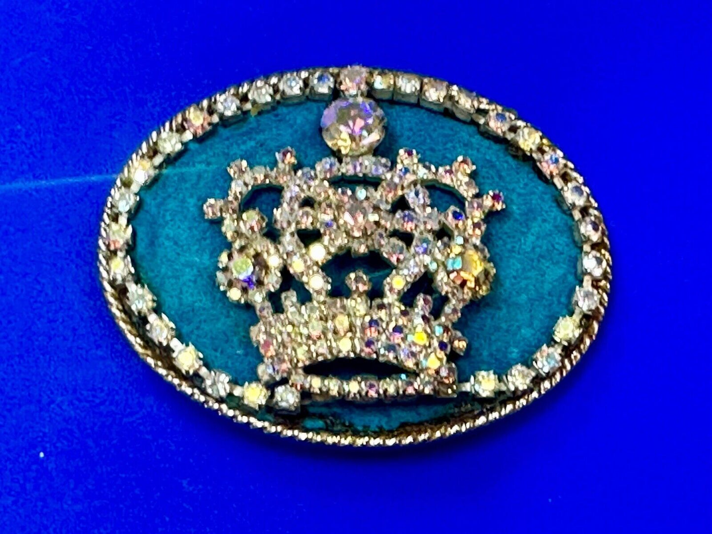 Bejeweled Gorgeous CROWN - Art artisan oval Belt Buckle