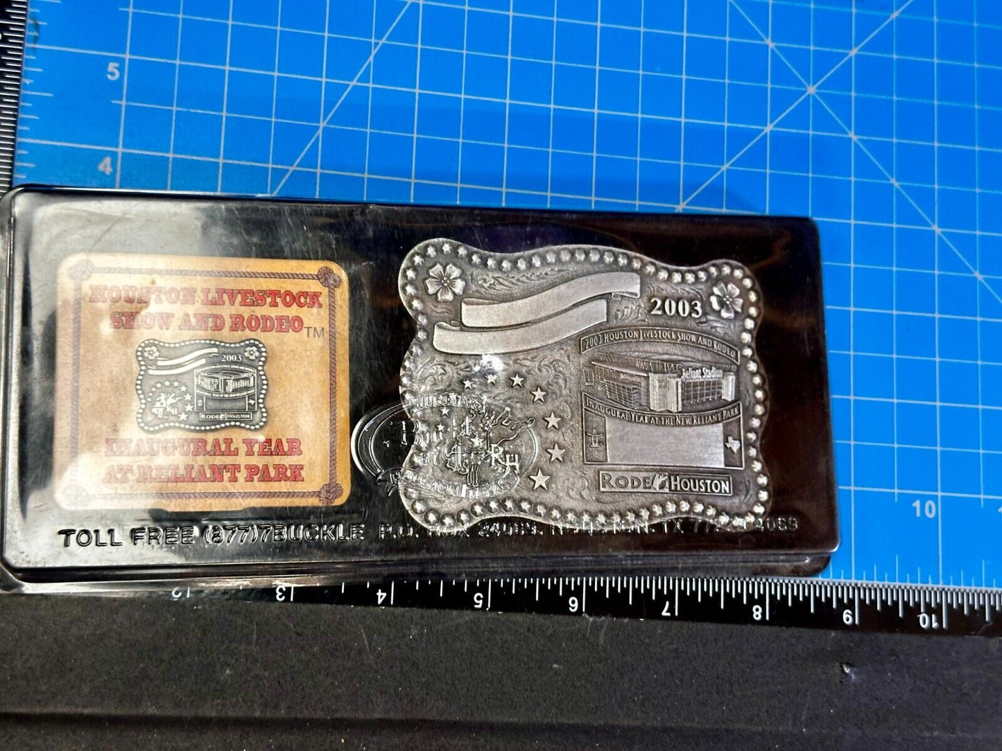 2003 Houston Livestock Show and Rodeo Inaugural Award Trophy Cowboy Belt Buckle