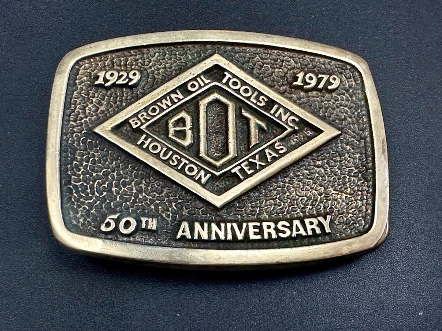 Vintage Brown Oil Tools INC Houston Texas Co belt buckle by Blue Bayou brass