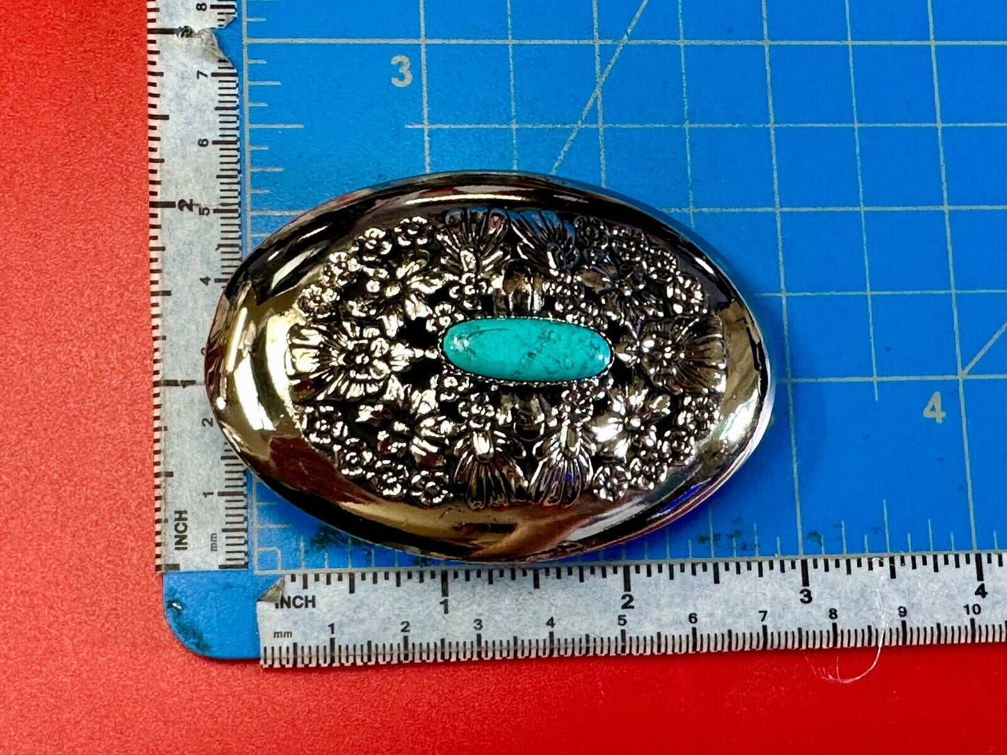 BC - B Cayaditto Zuni Native American Indian turquoise cab stone belt buckle