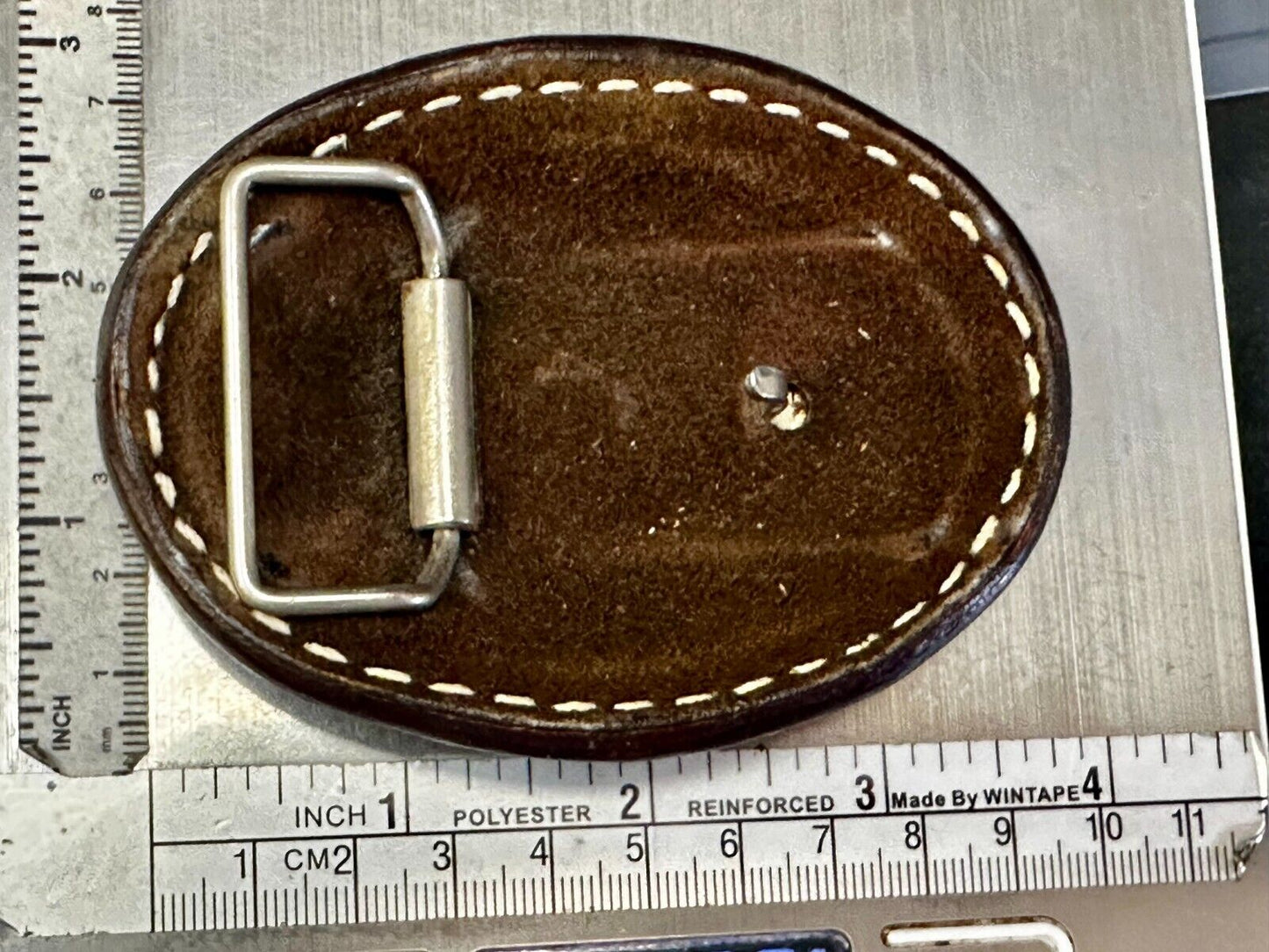 Artisan Hand-Stitched Acorn Leaf Brown Leather 4" Large Unique Belt Buckle