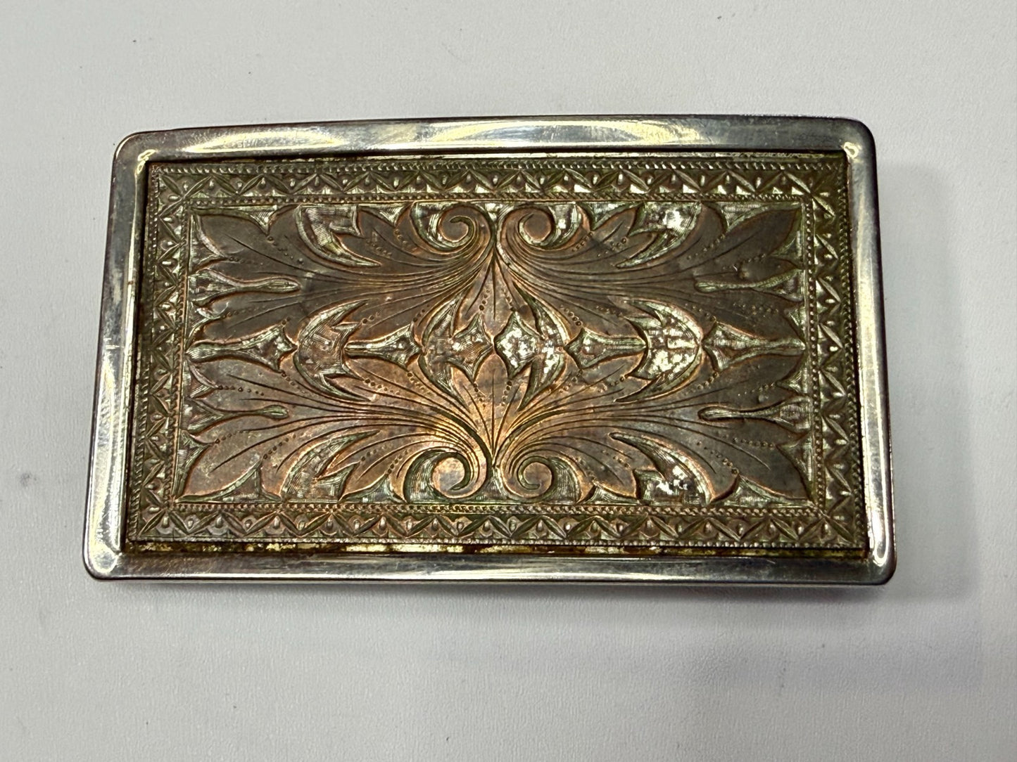 Vintage Etched Floral Pattern Flower Swirl Rectangular Western Belt Buckle