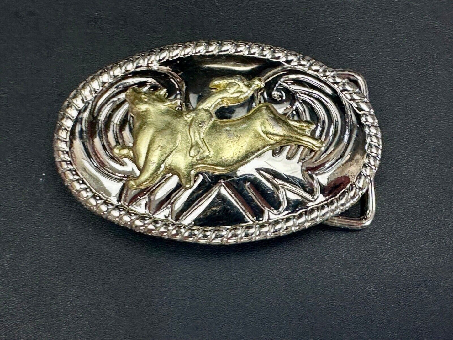 Vintage Cowboy Saddle Bronc western two tone oval belt buckle