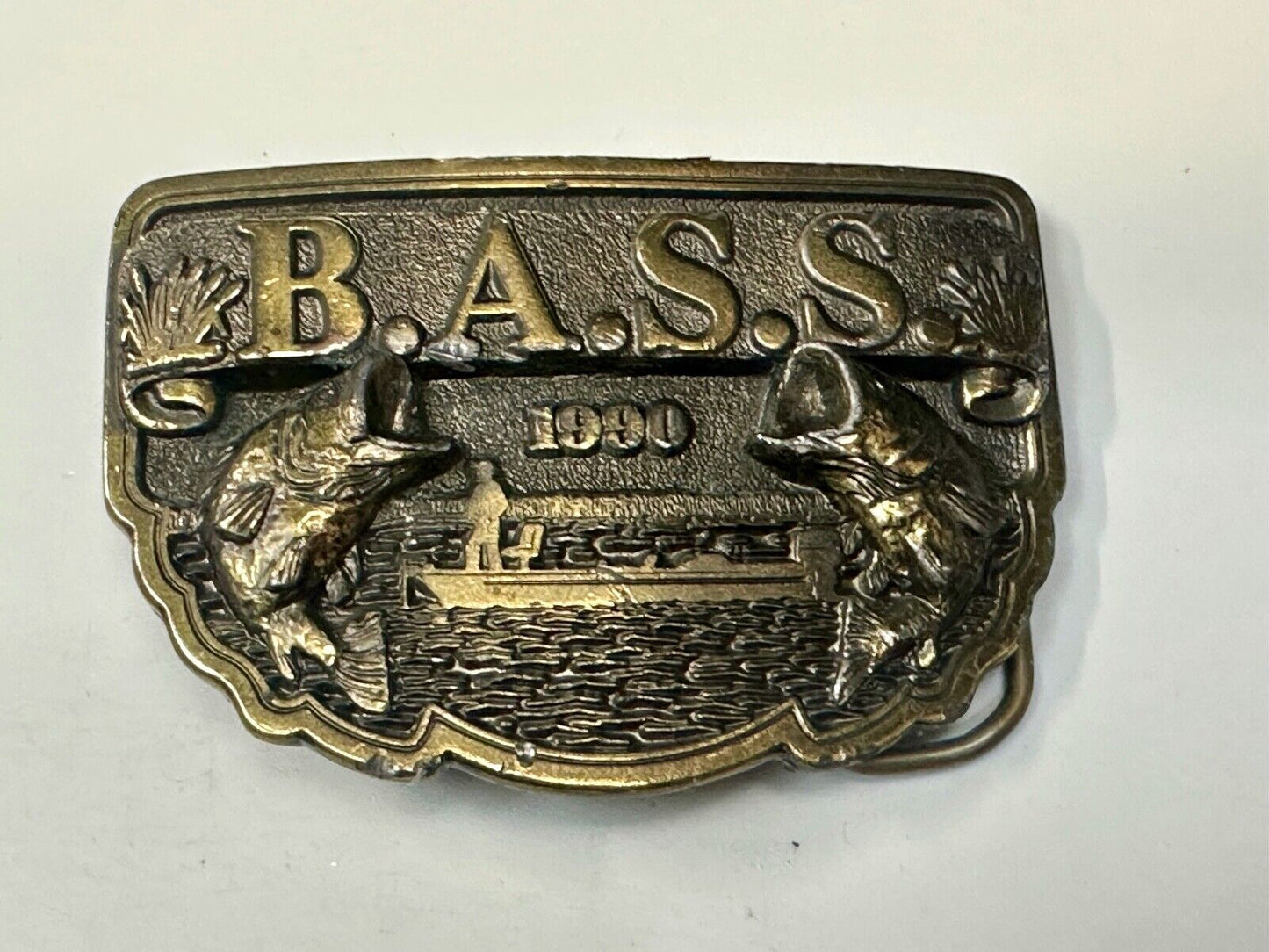 1990 BASS Bass Anglers Sportsman Society Fishing Dual Jumping Fish belt buckle