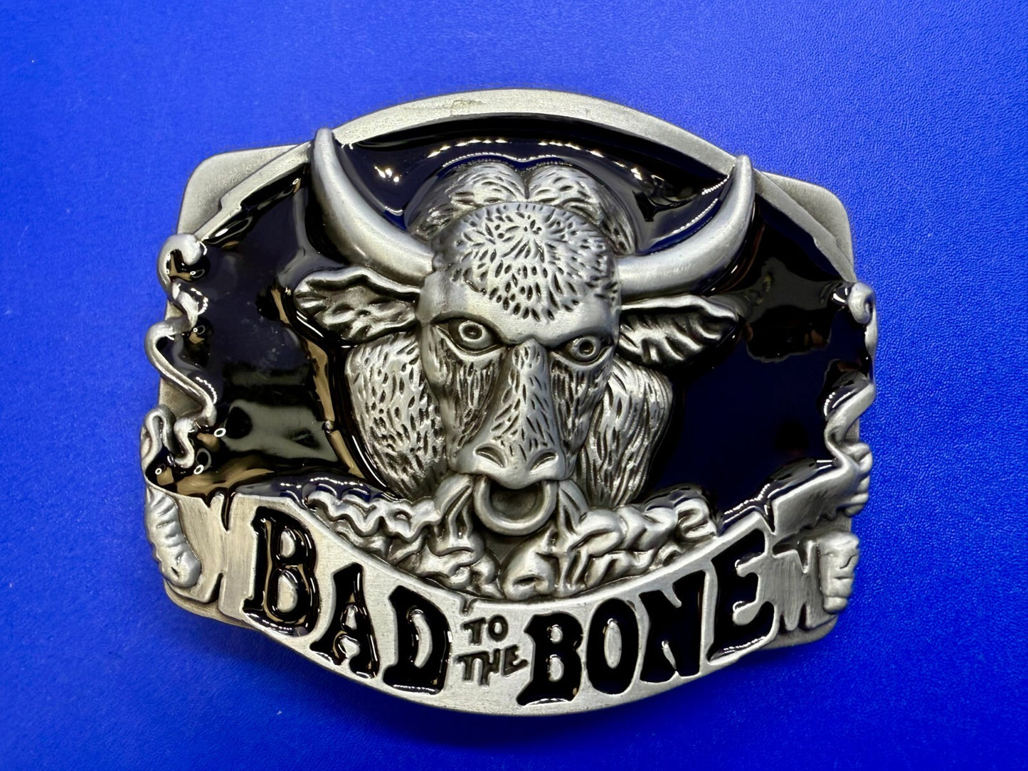 Bad to the Bone Longhorn Cow Bull Head Steer Western Cowboys Devil Belt Buckle