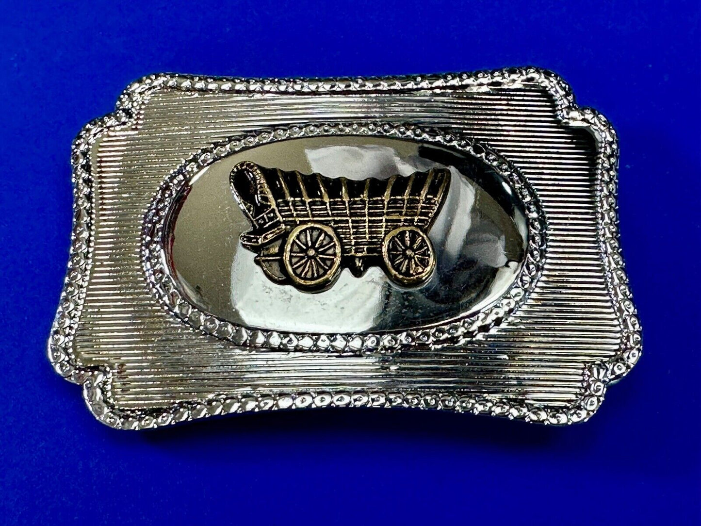 Vintage Covered Wagon - western two tone outlined belt buckle