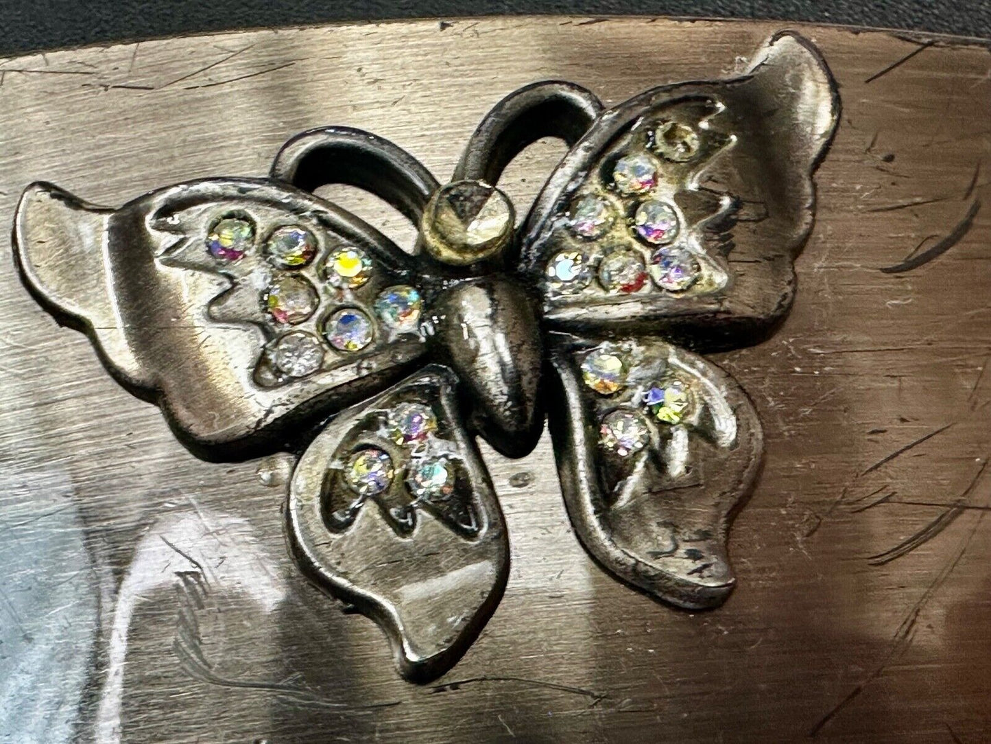 Unique Butterfly Theme Rhinestone Accented Vintage Silver Tone Belt Buckle