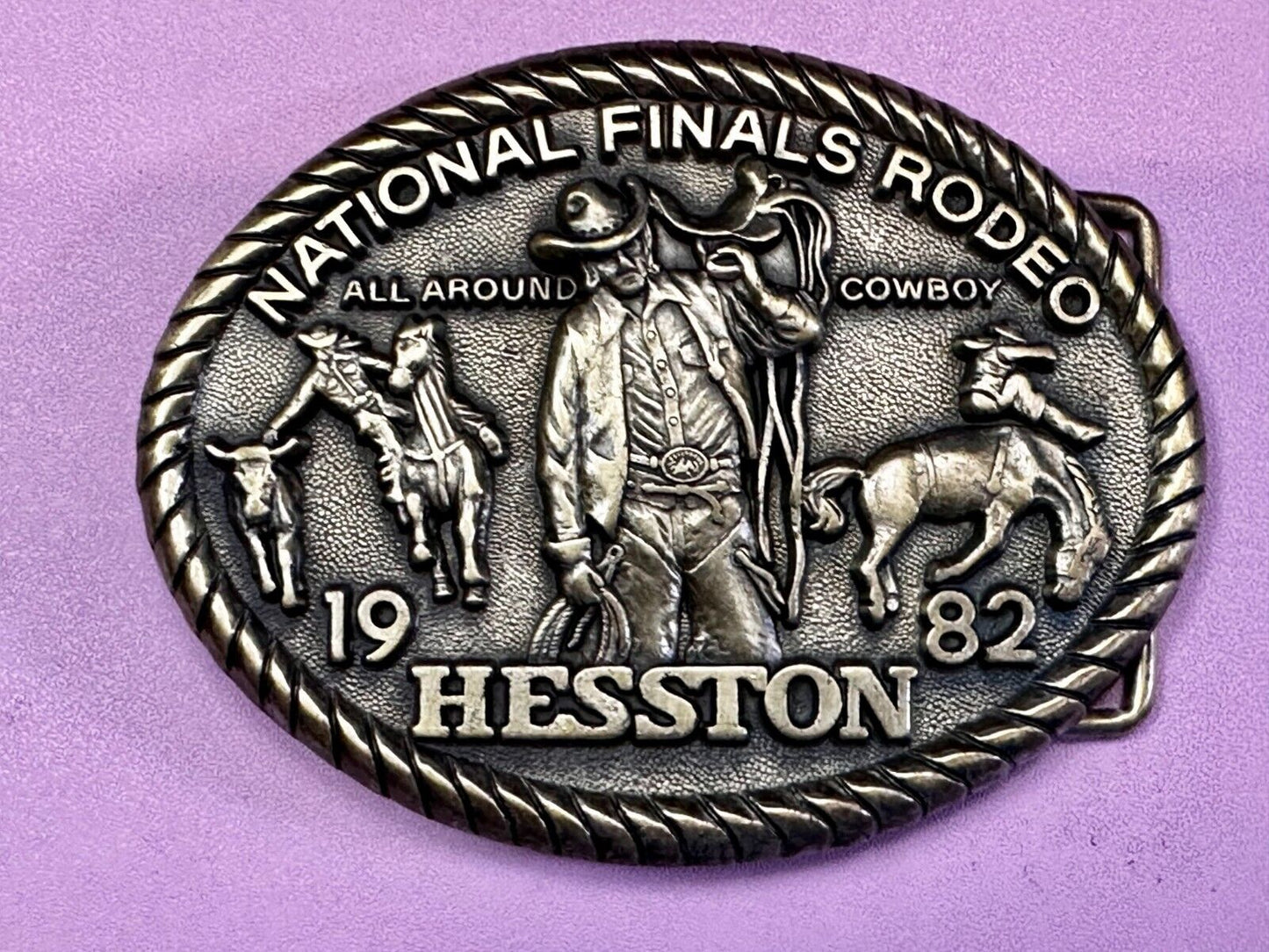 1982 Hesston NFR National Finals Rodeo Cowboys Western Belt Buckle