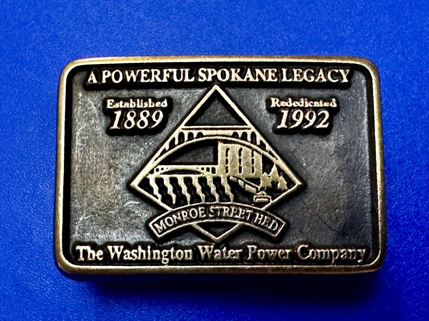 The Washington Water Power Co Spokane Solid Brass 1992 Commemorative Belt Buckle