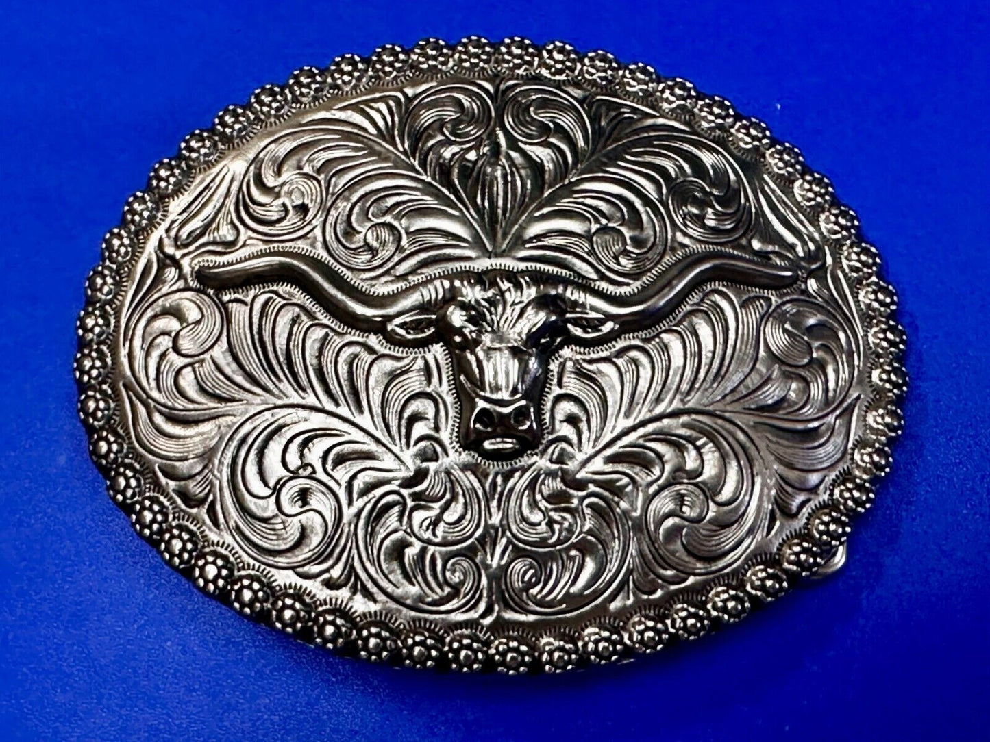 Texas Longhorn Steer Bull Cow Silver Tone Western Rodeo Cowboys Belt Buckle