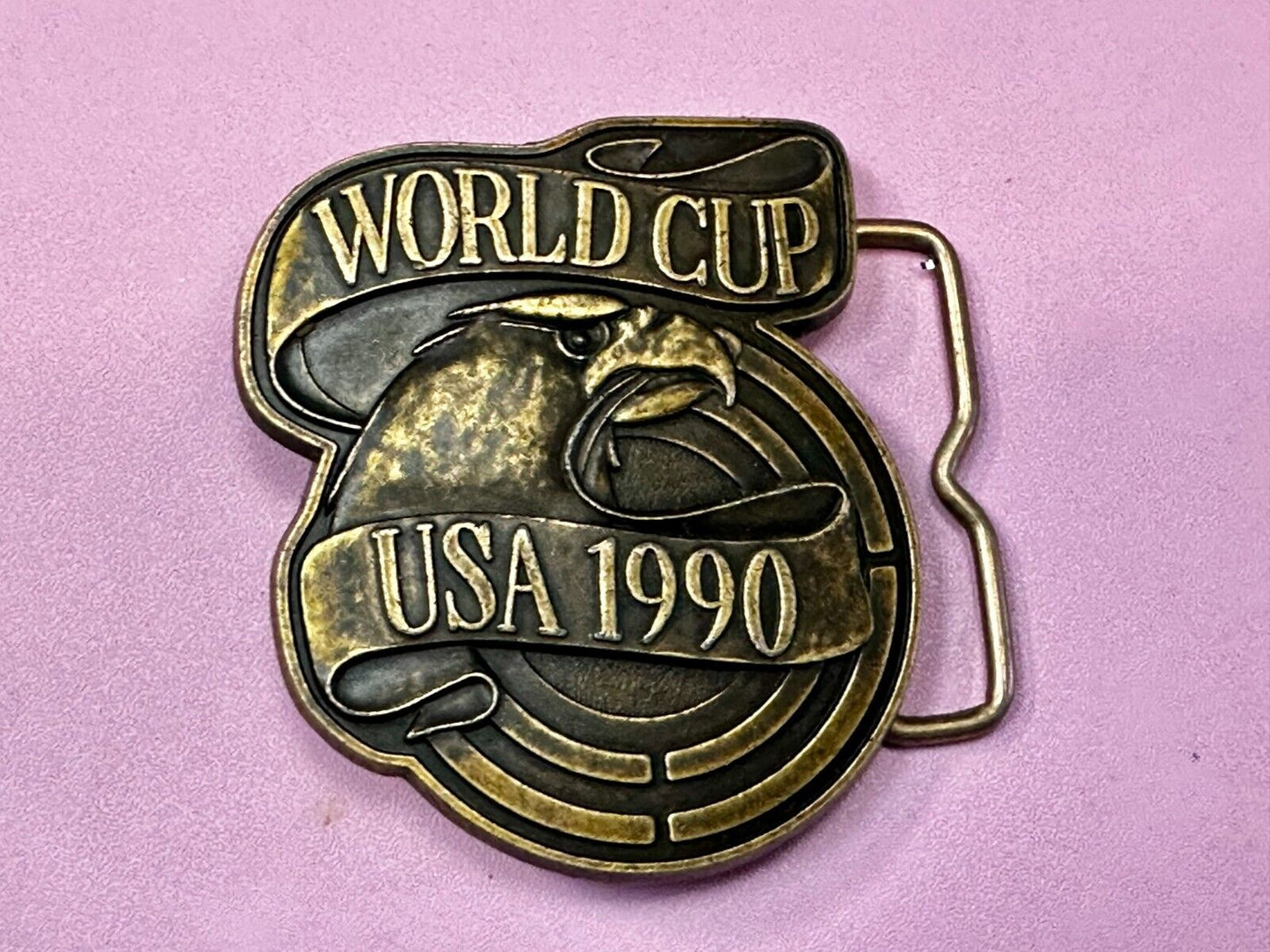 1990 USA World Cup Belt Buckle Brass Tone Vintage USA Made Belt Buckle
