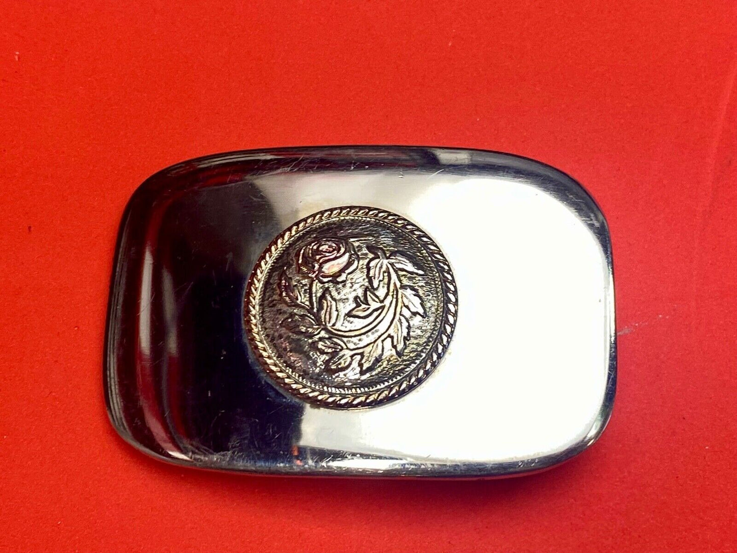 Beautiful Curved Rose On Artisan? Silver? Tone Belt Buckle