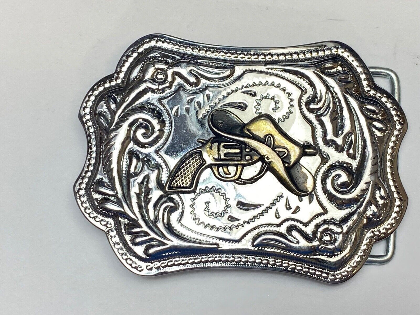 Vintage Cowboy Hat & Revolver Pistol Western Belt Buckle Cap Gun Buckle