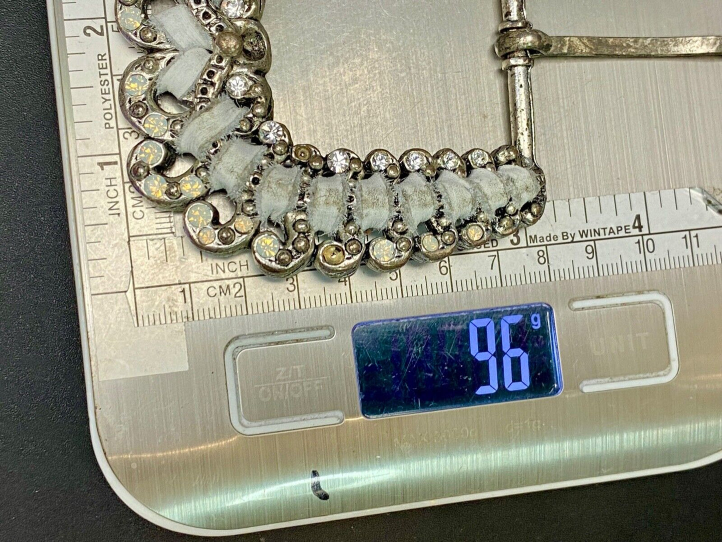 Beautiful White Ribbon Intertwined In Silver Tone Belt Buckle Missing Rhinestone