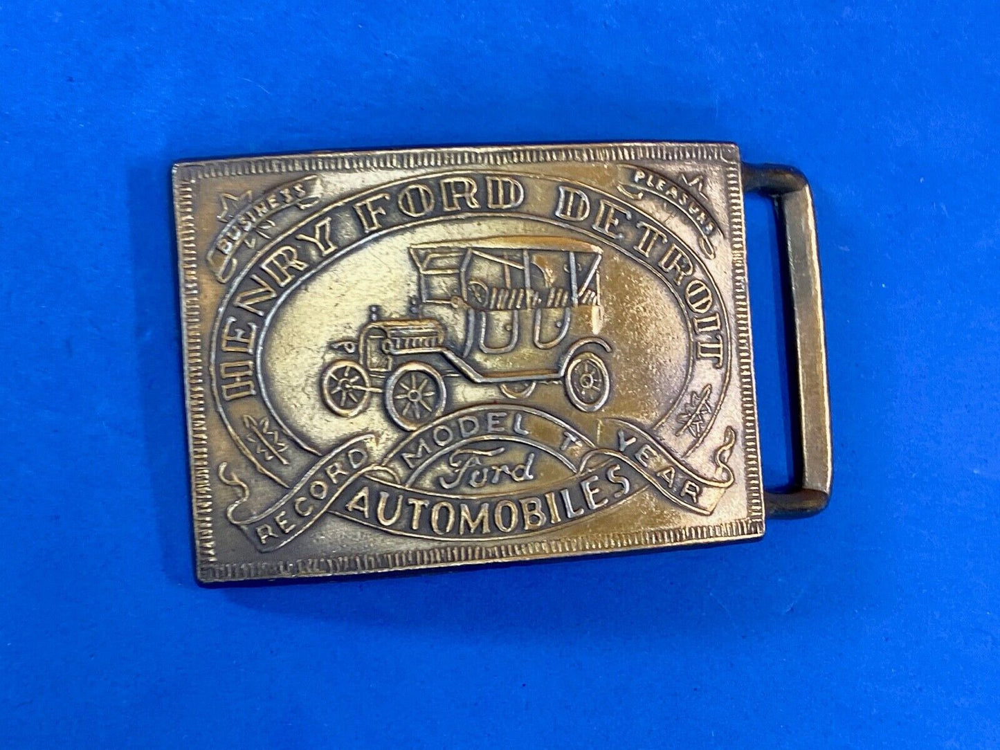 Vintage Henry Ford Detroit Automobiles Metal Belt Buckle Model T Antique