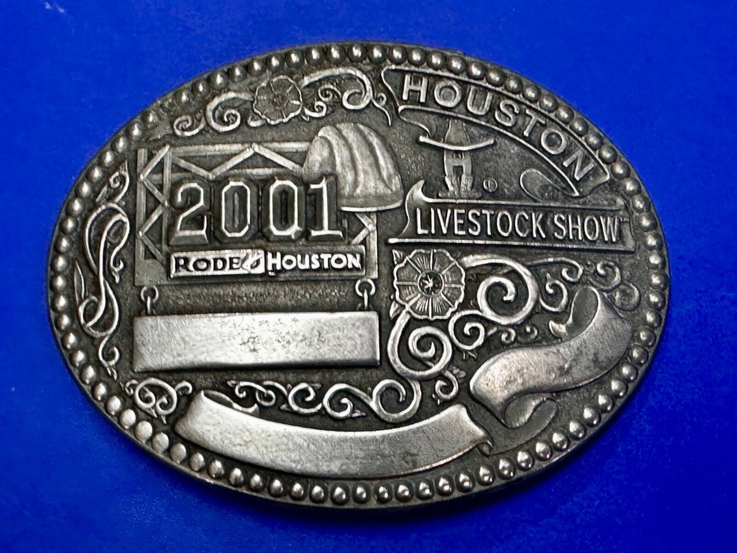 2001 Houston Rodeo & Livestock Show Texas Blank Trophy Ribbon Belt Buckle