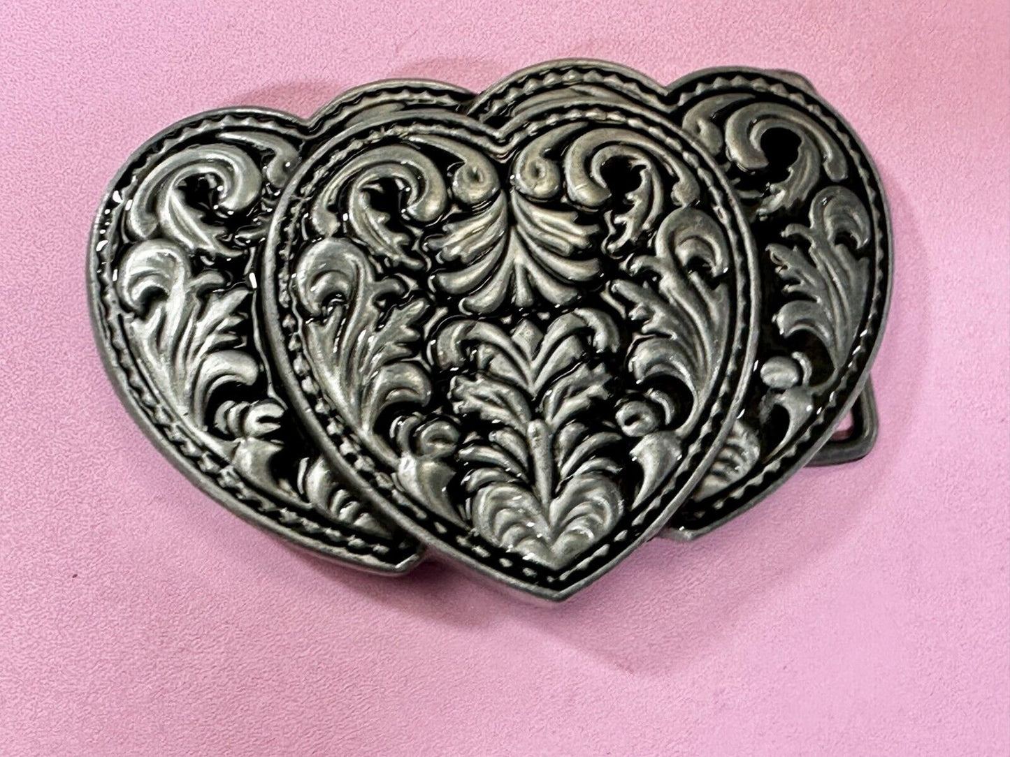 Three Heart Shaped Western Cutout Two Tone Cowgirls Belt Buckle
